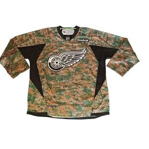 DETROIT RED WINGS Military Veterans Camo Reebok NHL Hockey Jersey Men's Size L